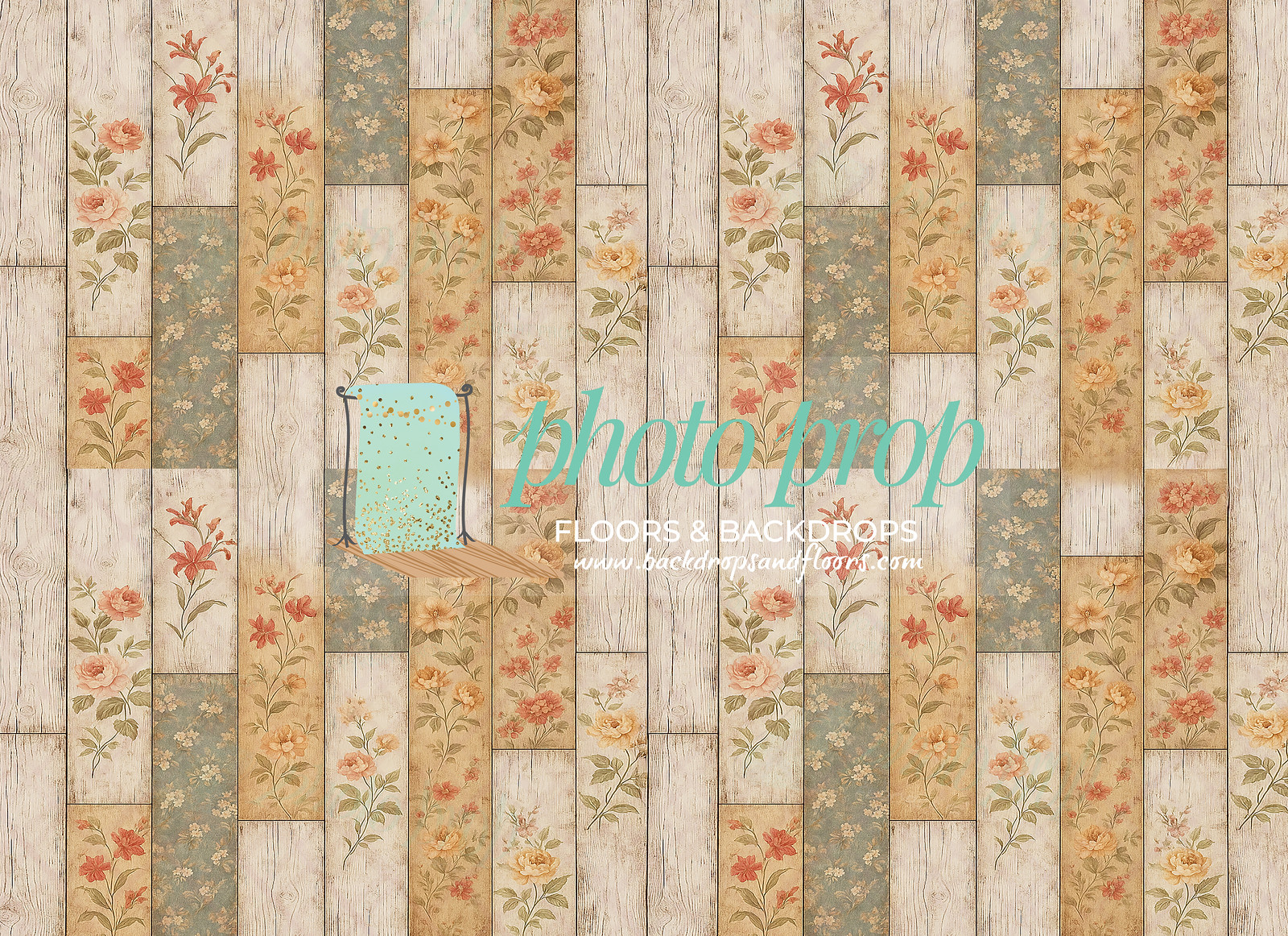 Floral Print Wood Planks Photography Floordrop (Vintage Joyce Floral Planks V1)
