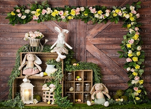 Rustic Easter Barn Doors Photography Backdrop (Climbing Easter Roses 3)